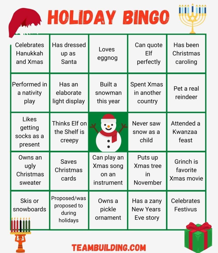 Holiday Bingo Board