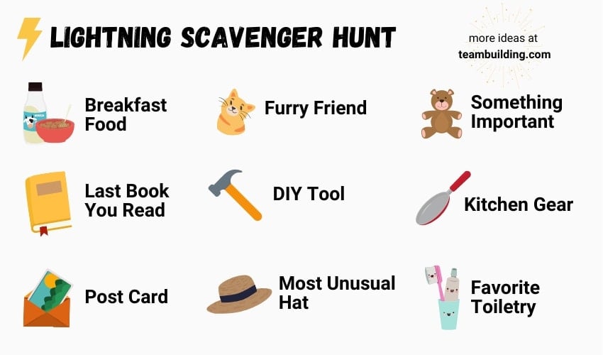 List of items for scavenger hunt like furry friends and favorite mug.